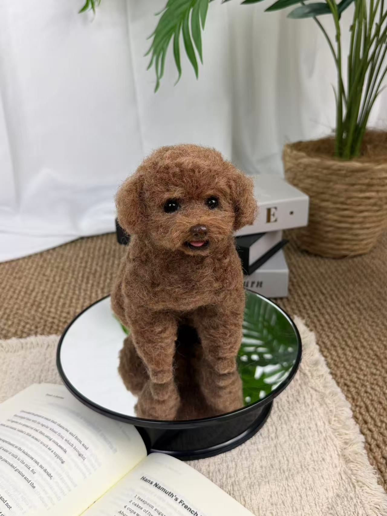 Custom full-body needle-felt brown poodle sculpture by Padmori