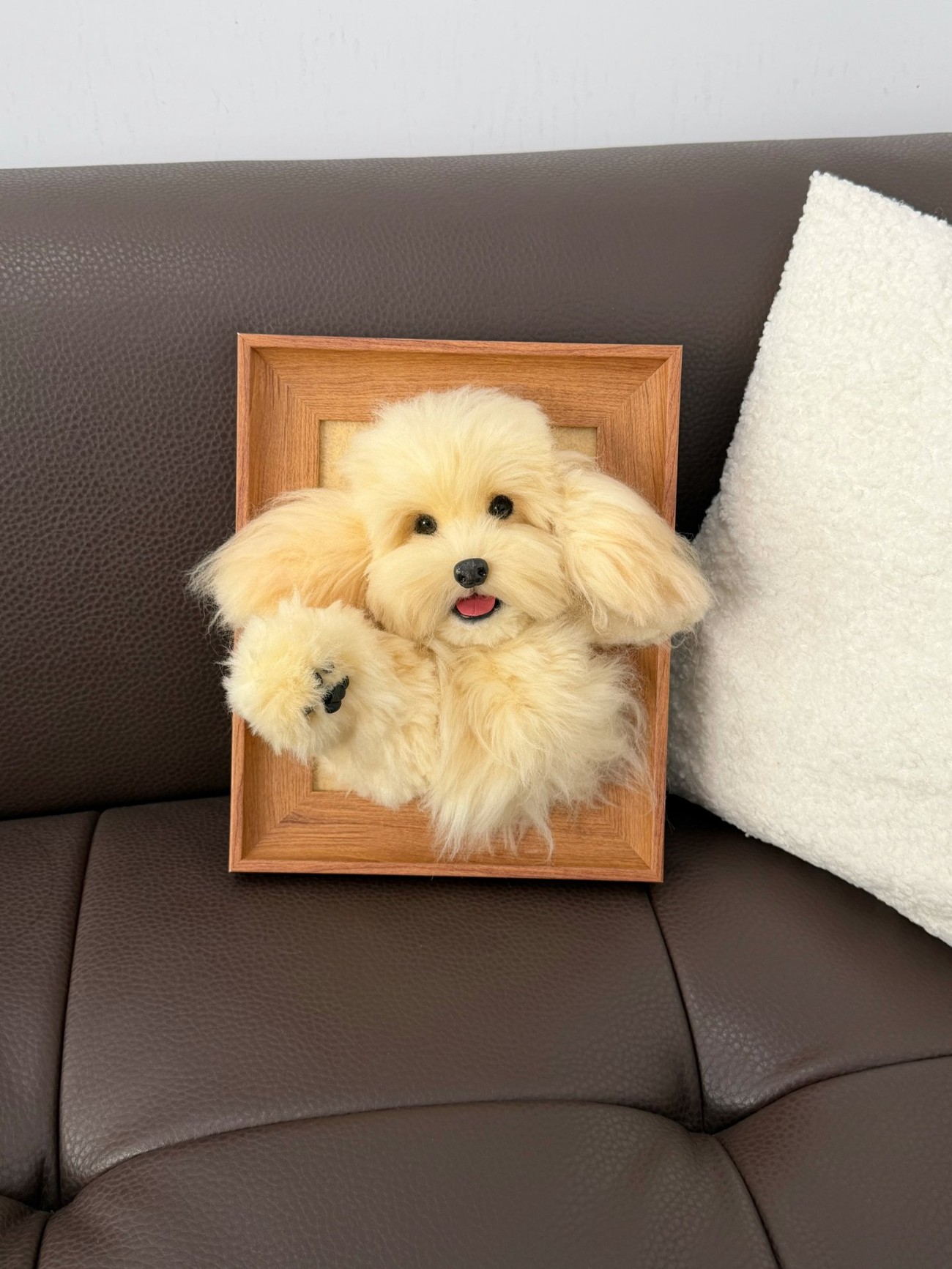 Custom needle-felt framed dog portrait memorial keepsake by Padmori