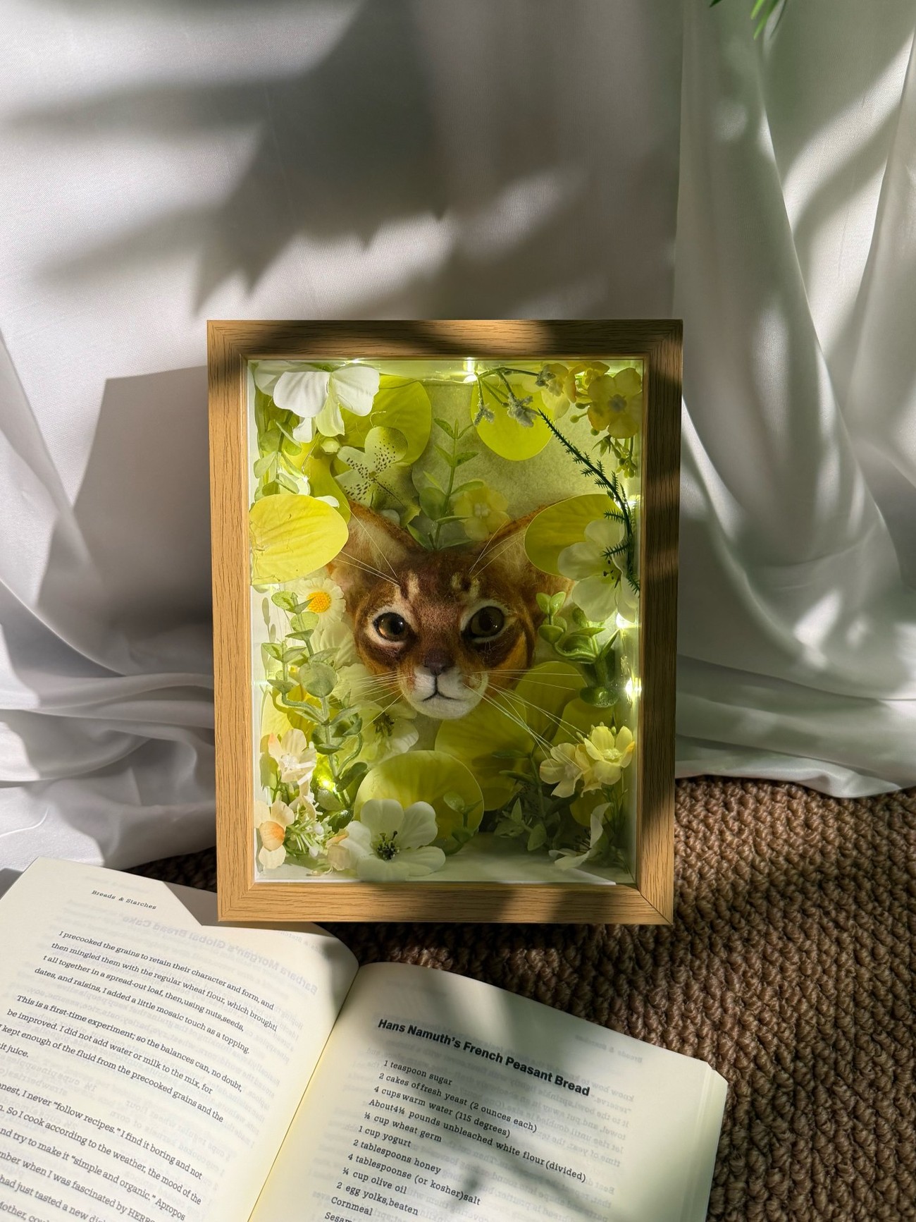 Custom needle-felt framed cat portrait memorial keepsake by Padmori